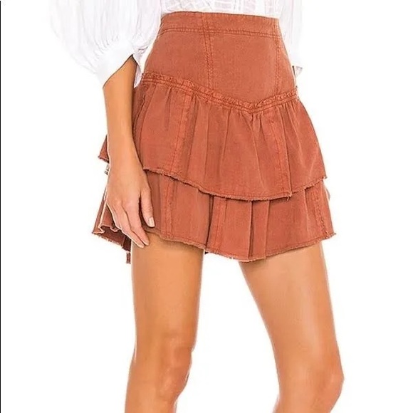 Free People Petrichor Rust Orange Ruffles in The Sand Mini Skirt - Picture 3 of 14